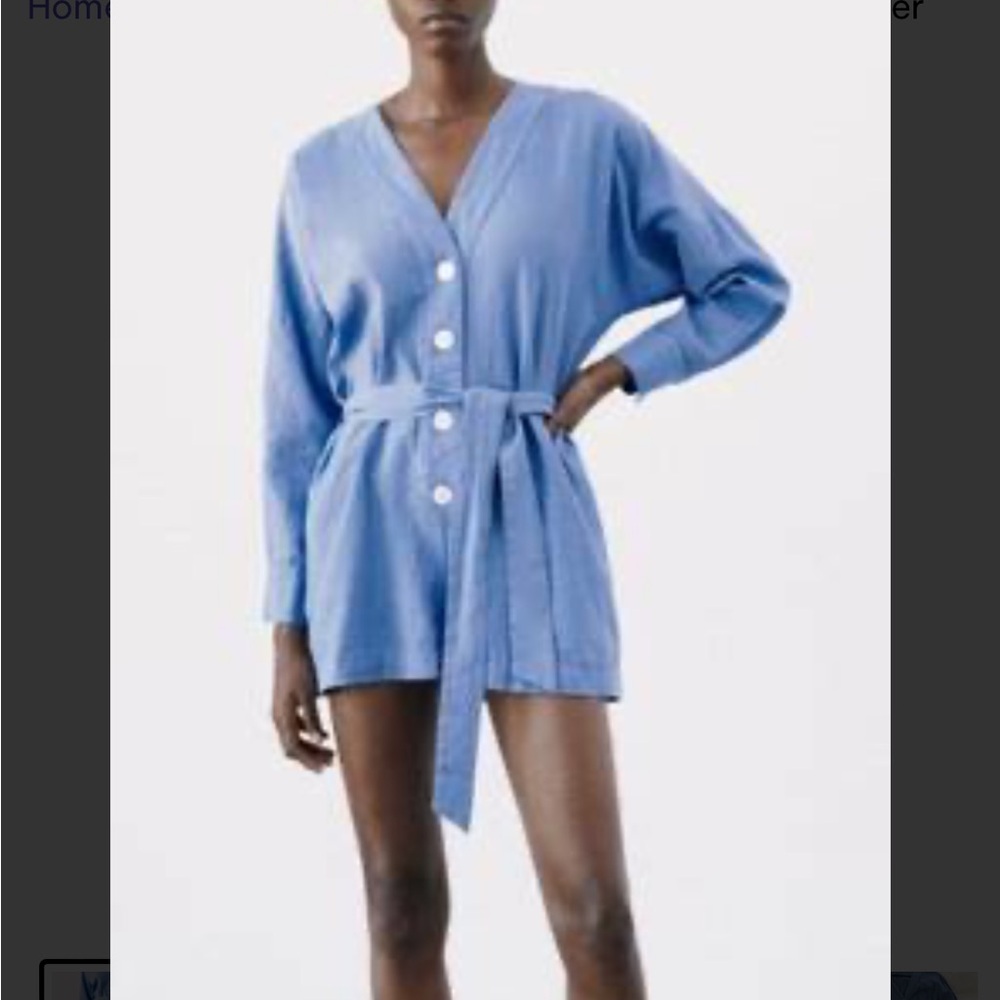 ZARA Blue Linen Romper